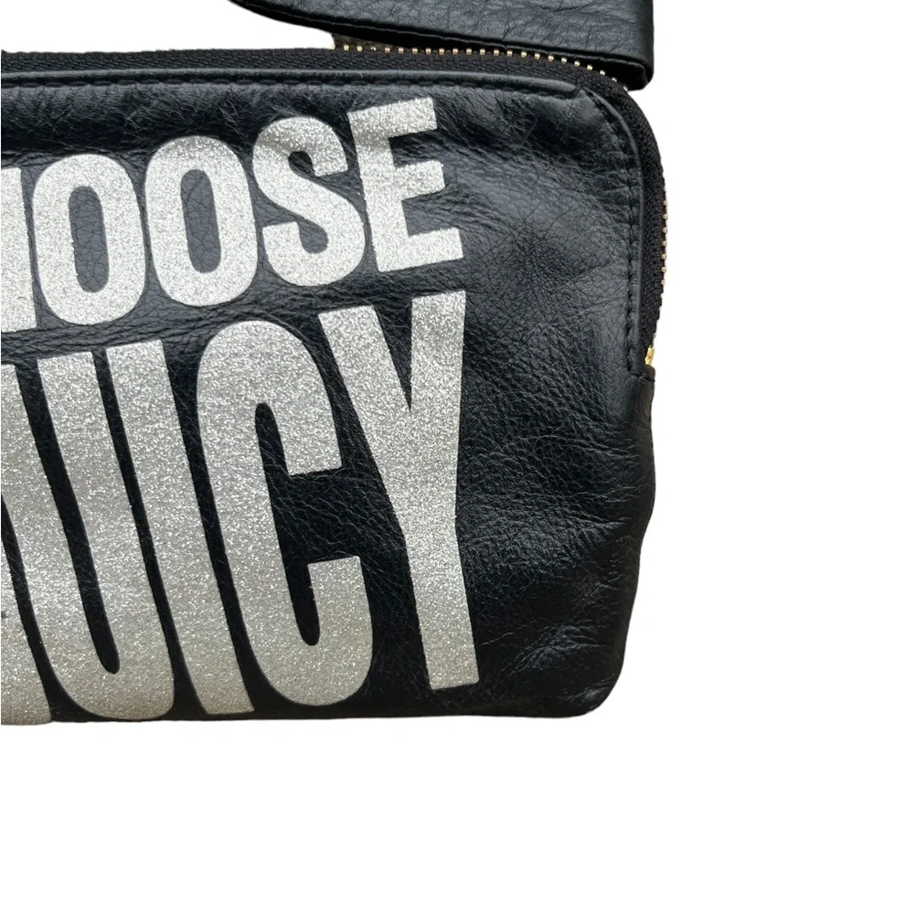 Juicy Couture Vintage Black Leather Wristlet “Choose Juicy Rare Y2K Glitter EUC